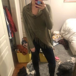 Olive green fringe crossover